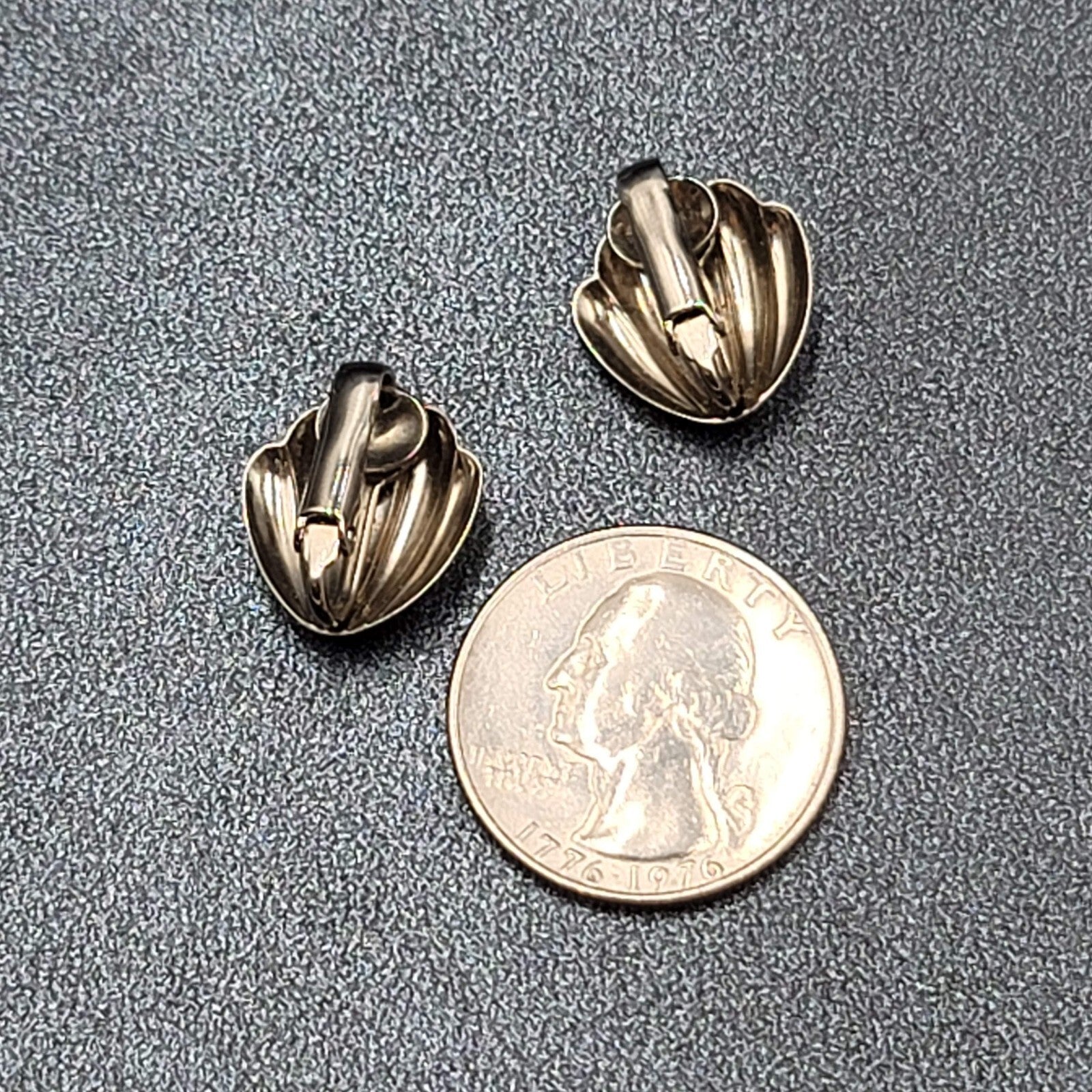 Vintage Clip on Earrings Silver tone Shell Studs  5/8"