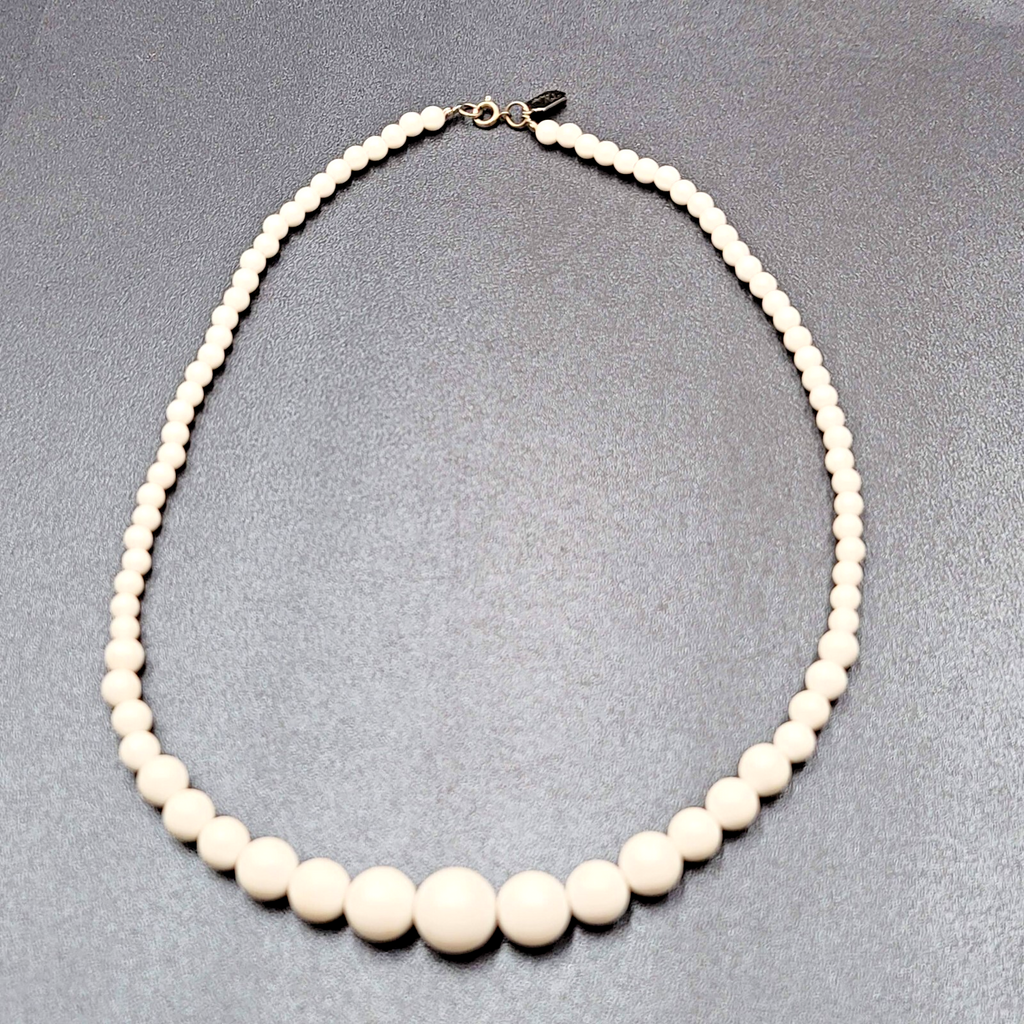 Vintage Designed by Paula Necklace Graduated White Beads 22"