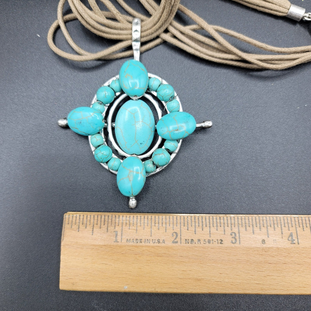 Bella Karma Necklace Multi Cord Dyed Howlite Turquoise Blue Pendant 18" - 21"