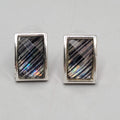 Silver  tone Drop Pierced Earrings Multicolor Striped Acrylic Rectangle 5/8"