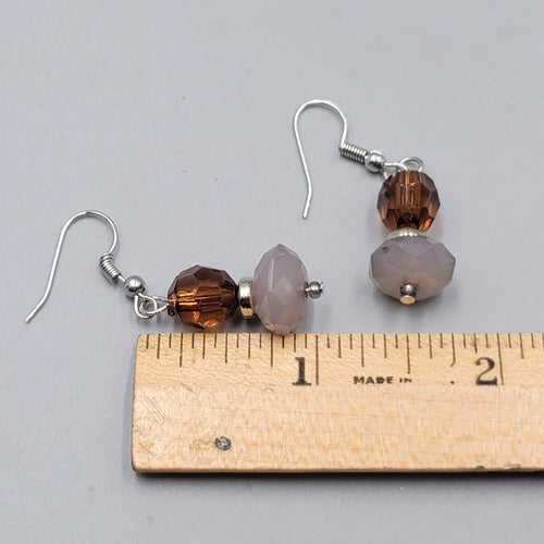 Brown Purple Faceted Glass Bead Pierced Earrings Silver tone Dangle  1 in