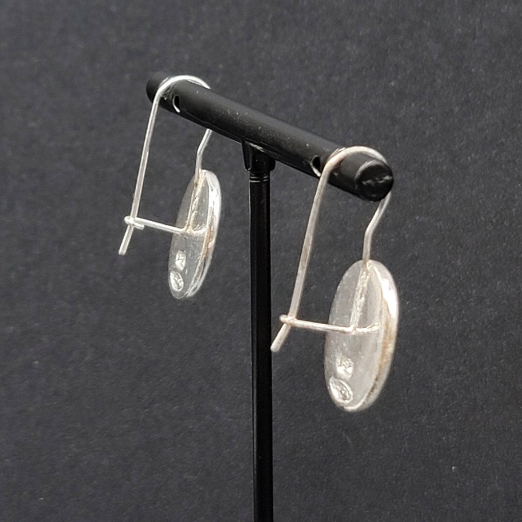 Avon Pierced Earrings Silver tone White Shell Inlay Oval Dangle 3/4"