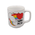 Vintage Super Mom Rainbow Heart Stars Coffee Mug Cup Ceramic White Gift Retro