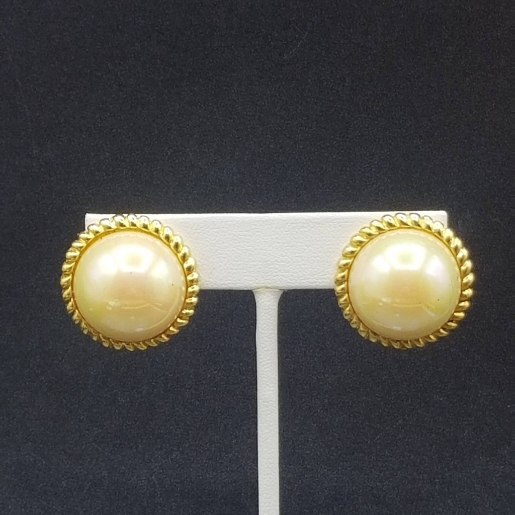 Vintage Clip on Earrings Gold tone Iridescent Button Style Dome Stud 1"