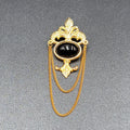Vintage Bergere Black Cabochon and Gold Tone Brooch with Chain Swag Retro Estate