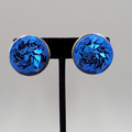 Vintage Blue Sequin Dome Clip on Earrings Gold tone 1 1/8"