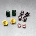 Lot of 4 Pierced Earrings Green Yellow Purple Pink Crystal Dangle Studs