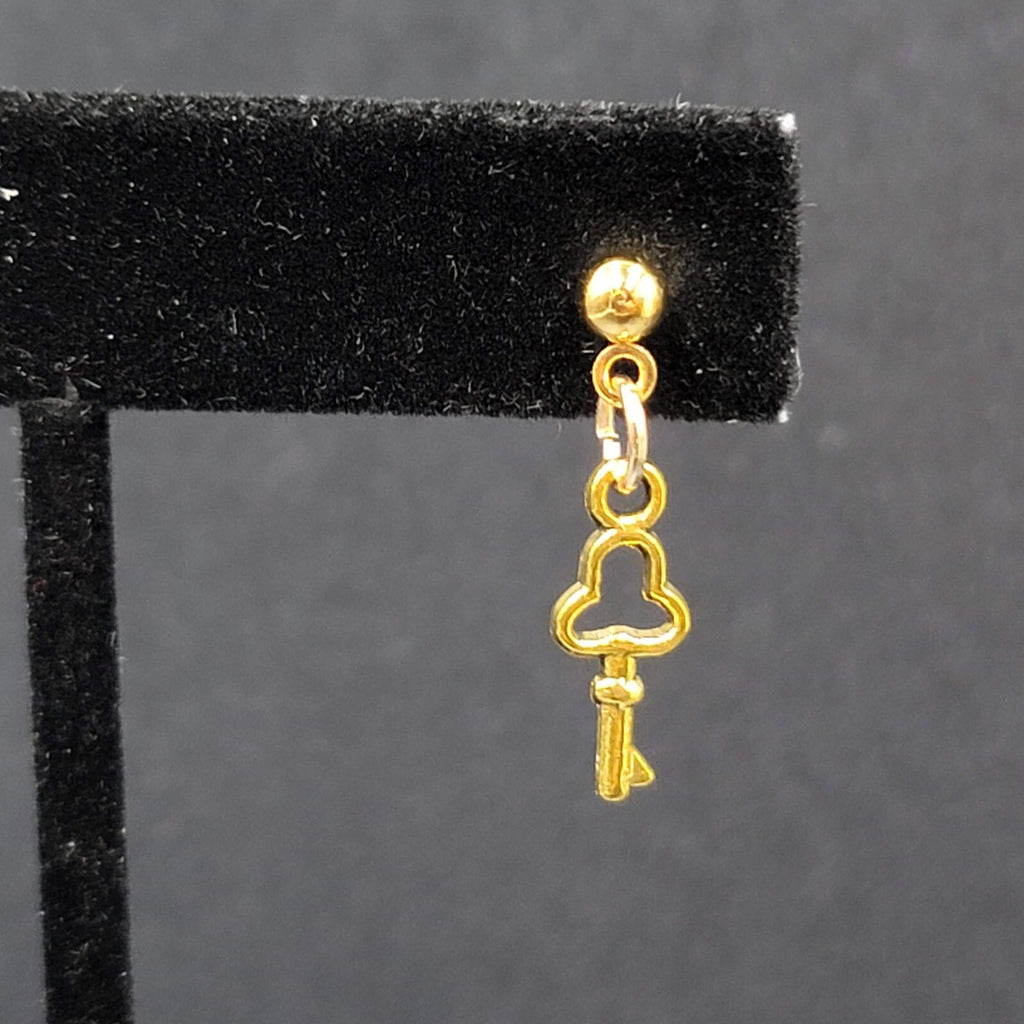 New Skeleton Key Pierced Earrings Gold tone Small Dainty Dangle 3/4"