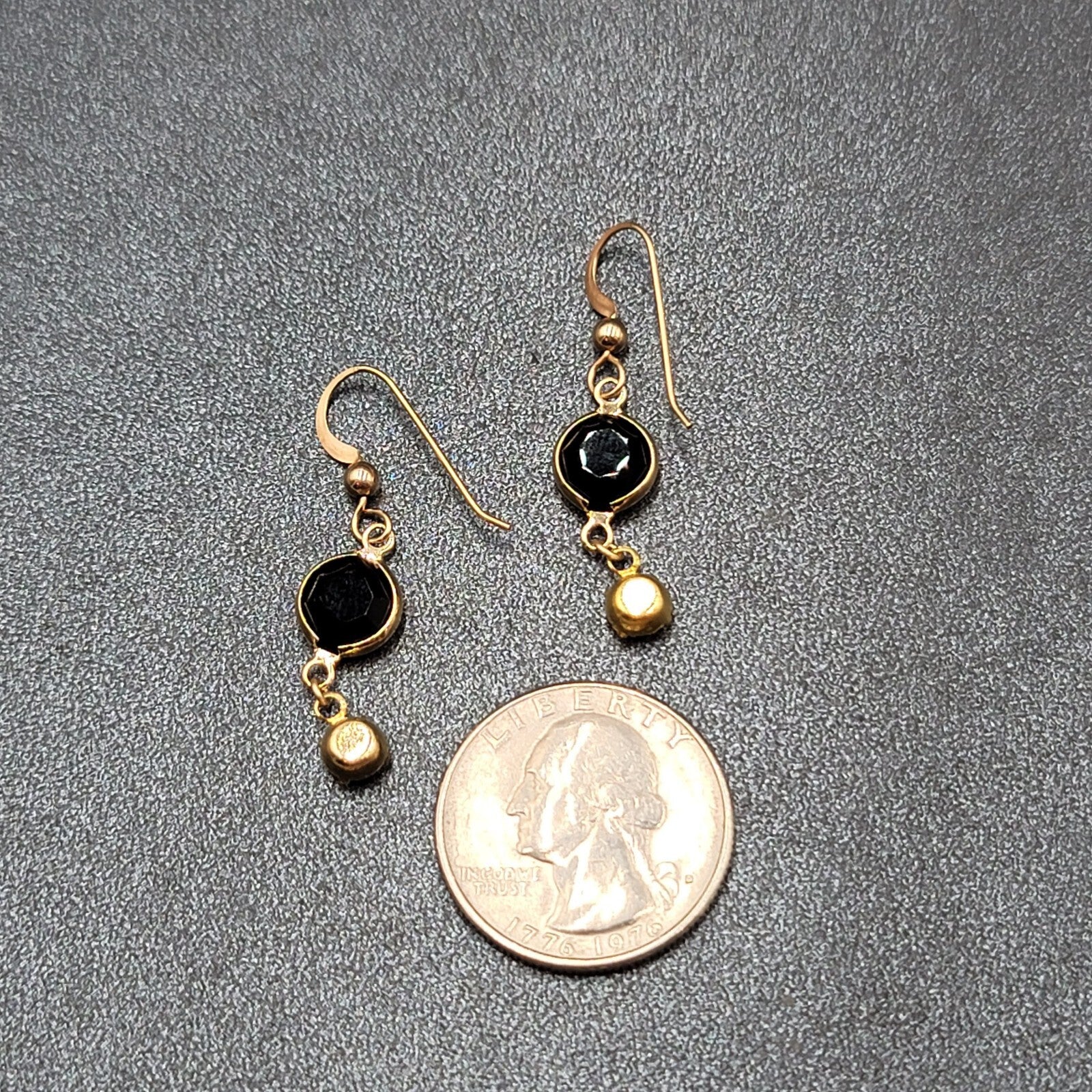 Pierced Earrings Gold tone Black Orange Rhinestone Dangle 1"
