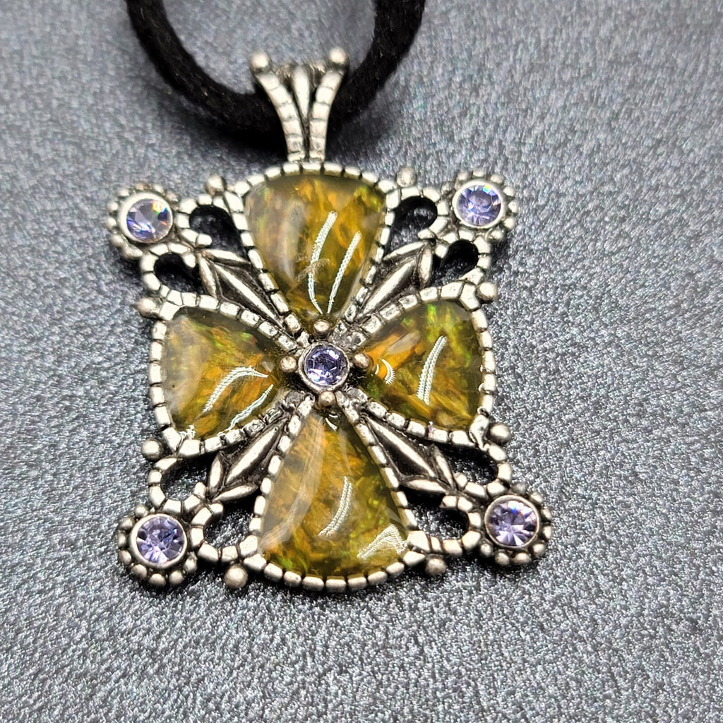 Lia Sophia Pendant Necklace Silver tone Crystal Suede Leather Cord 16"-19"