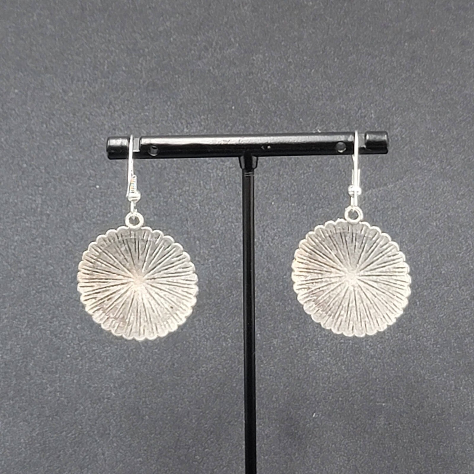 Pierced Earrings Silver tone Enamel Medallion Round Dangle Multicolor 1"