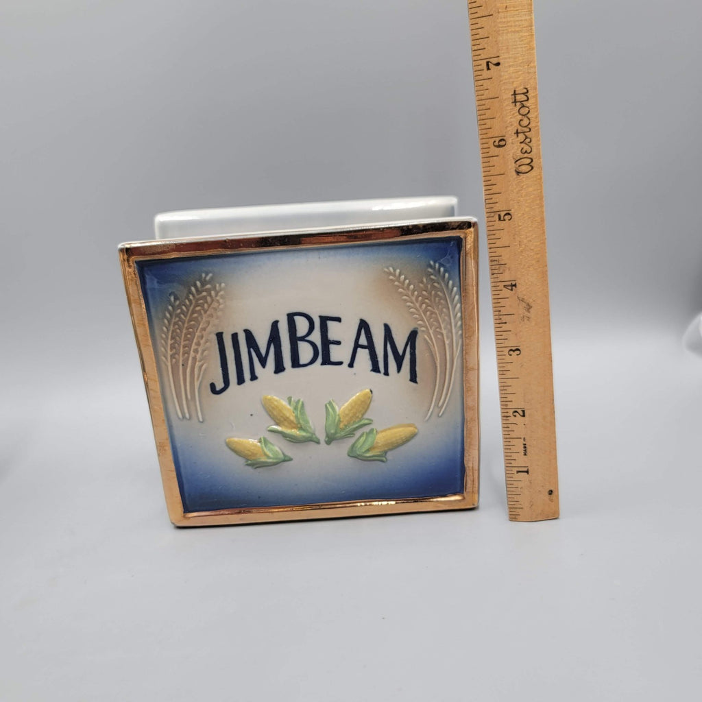 Jim Beam Tea Pot Napkin Holder and  2 Vases Corn Blue Set