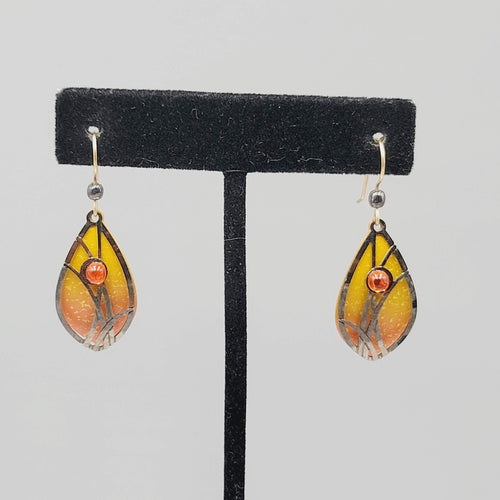 Butterfly Metal Wing Style Pierced Earrings Yellow Enamel Goldtone Dangle 1 1/8"