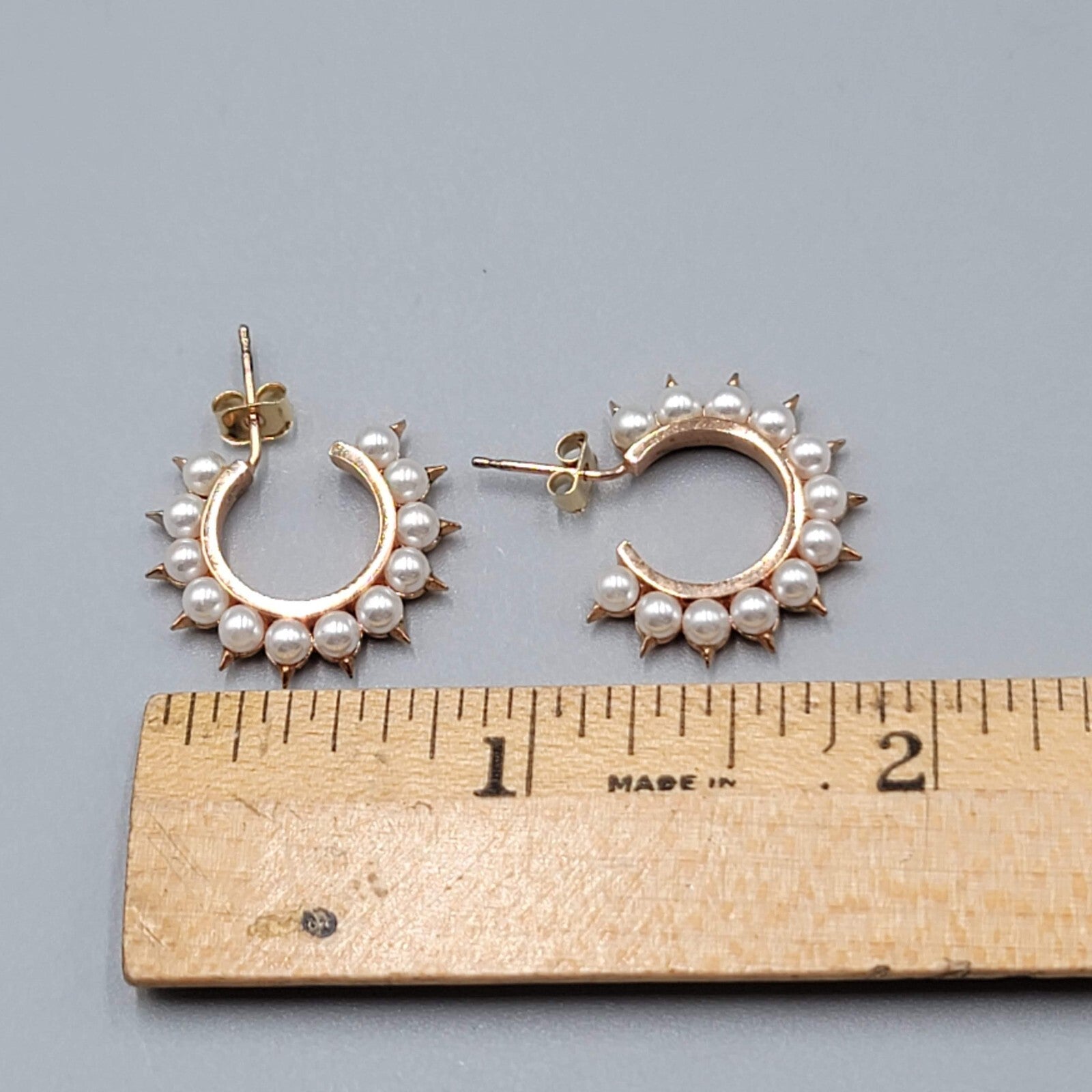 Rose Gold Hoops Pierced Earrings Faux Pearl 3/4"