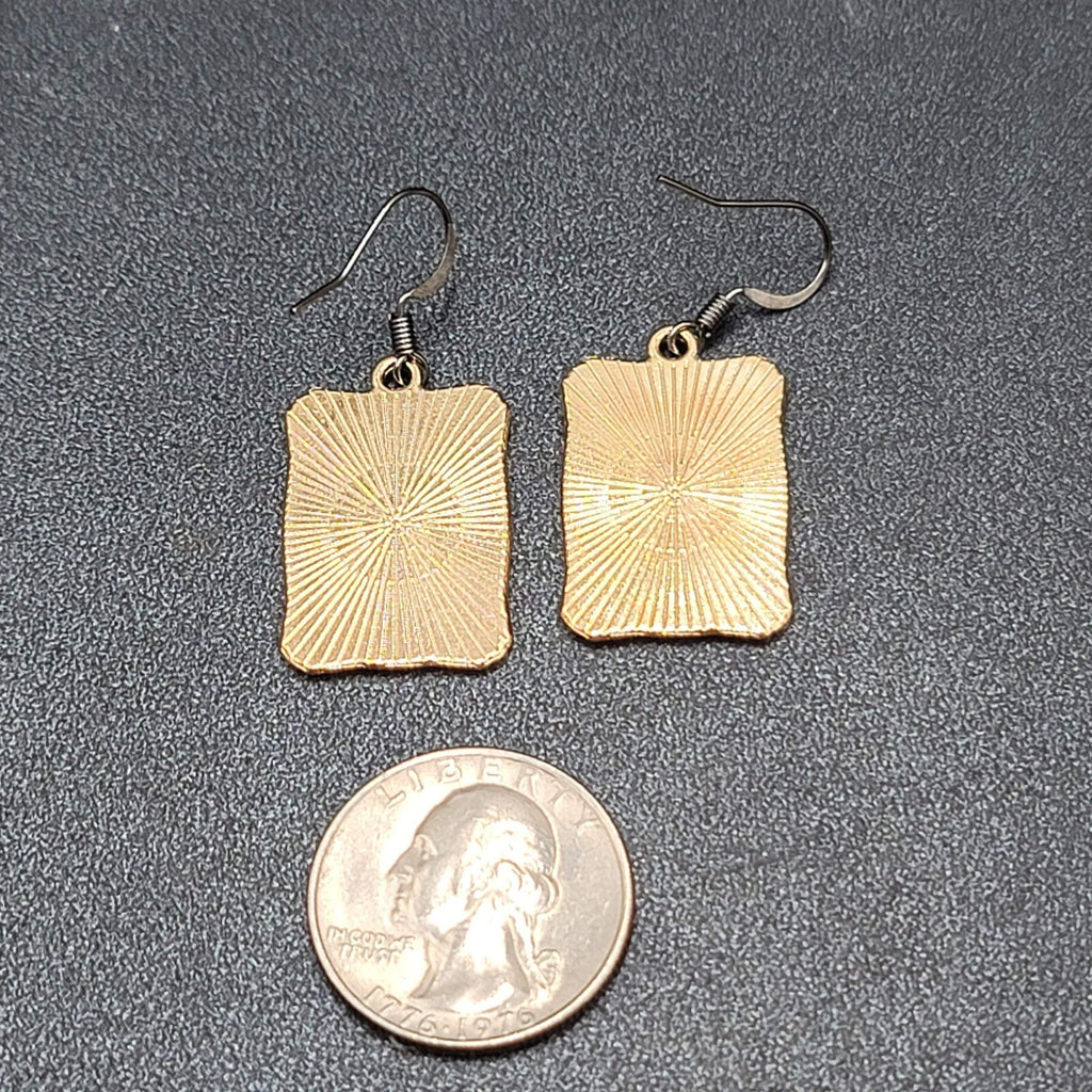 Tarot Card Pierced Earrings JUSTICE Scales Gold tone Black 1"