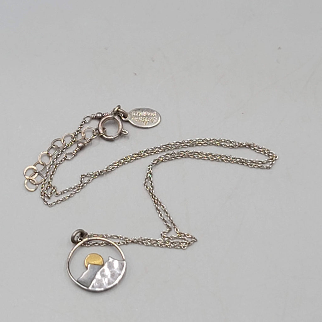 Athena Designs Sun Mountain Pendant Necklace Sterling Silver 925 - 16"-18"