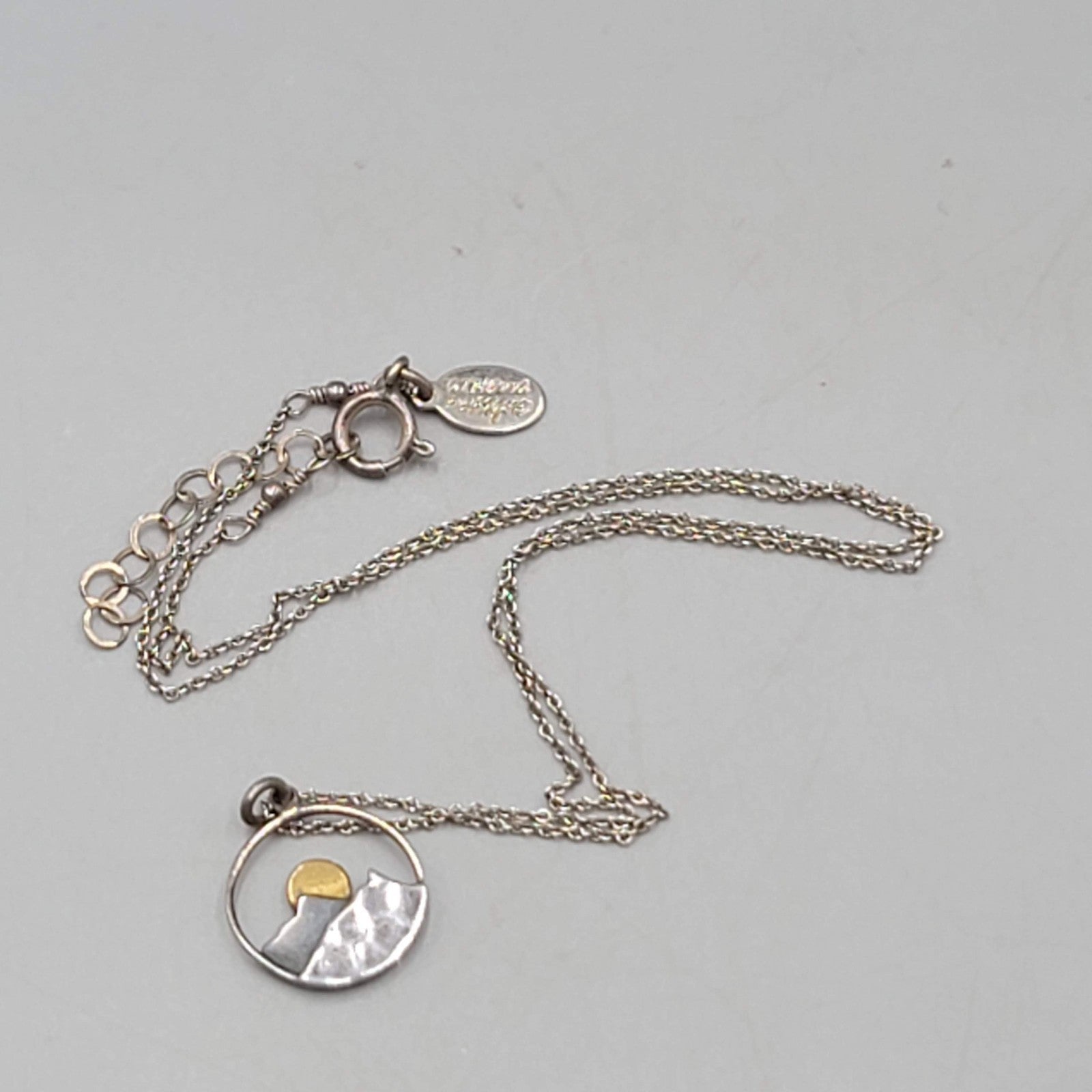 Athena Designs Sun Mountain Pendant Necklace Sterling Silver 925 - 16"-18"