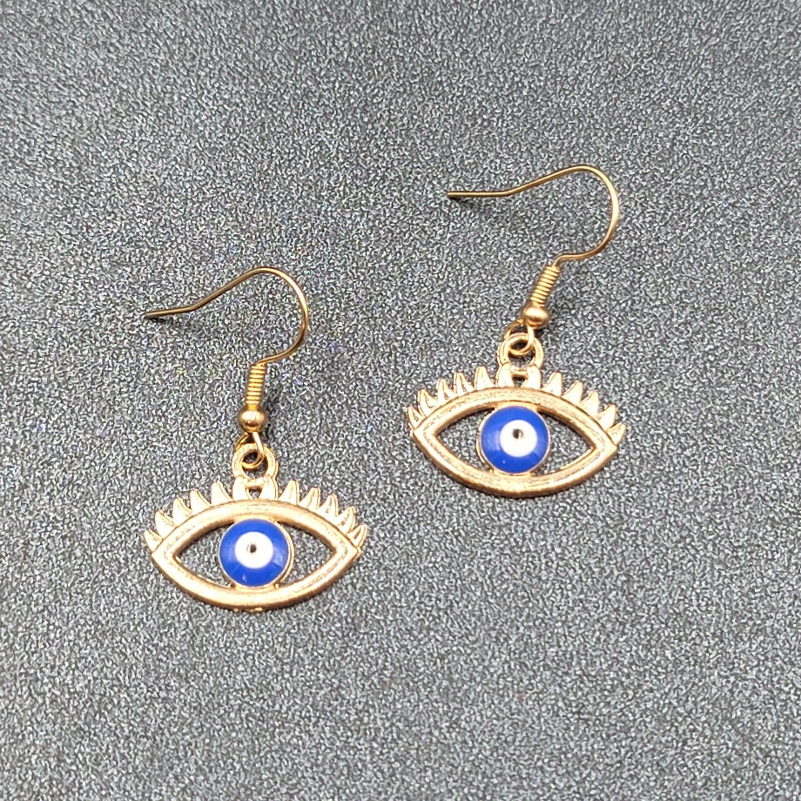 New Evil Eye Pierced Earrings Gold tone Enamel Dangle 3/4"