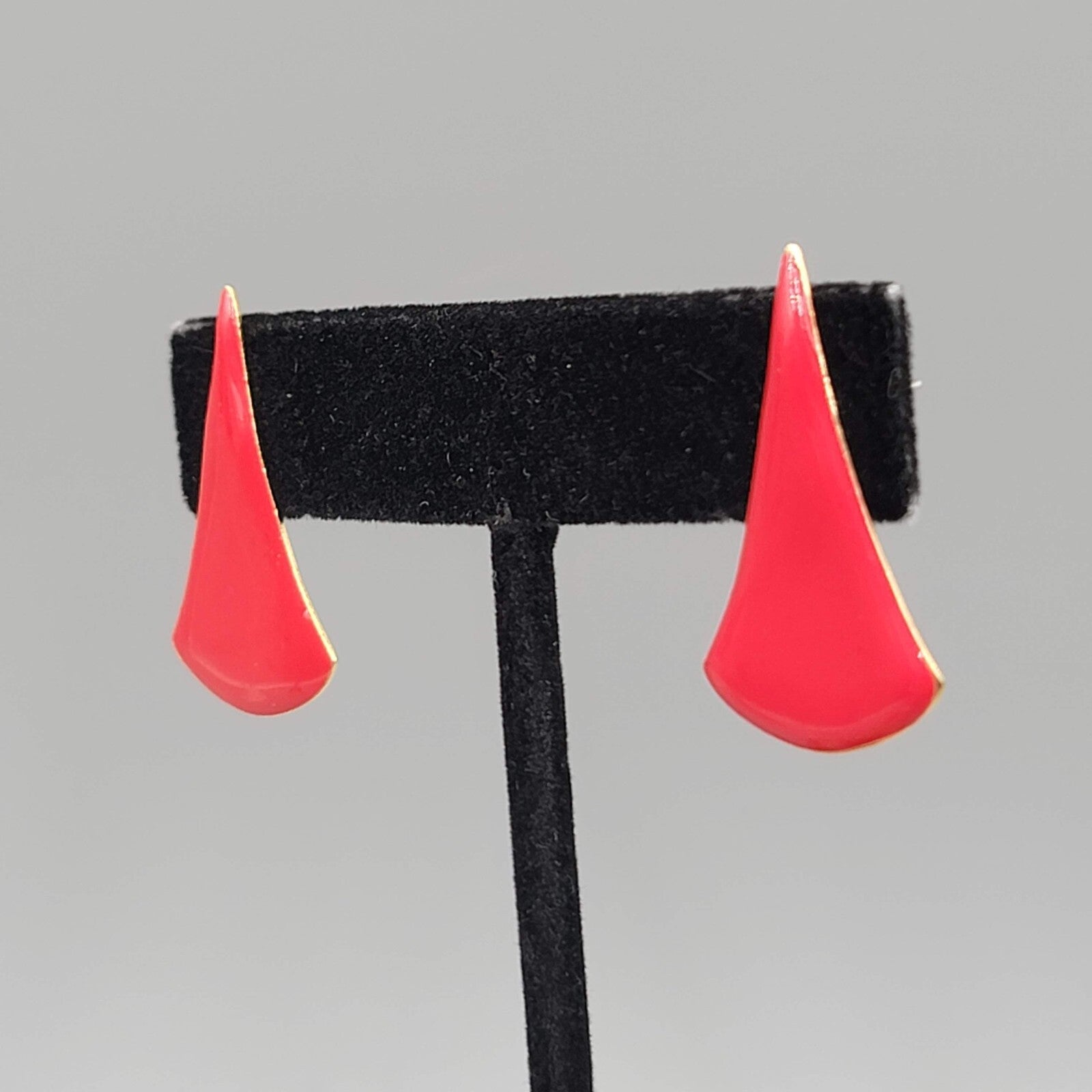 Vintage Red Enamel Pierced Earrings Statement Drop 1 1/8"