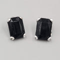 Black Faceted Pierced Earrings Silver tone Rectangle Drop 3/4"