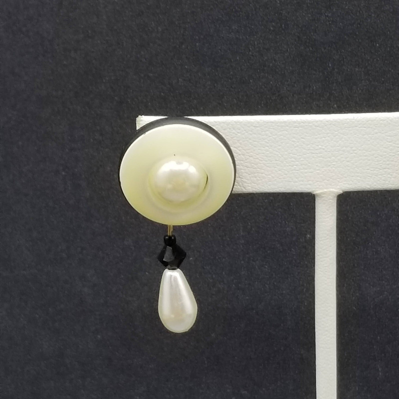 Pierced Earrings Gold tone Mother of Pearl Bead Button Style Dangle 1 5/8"
