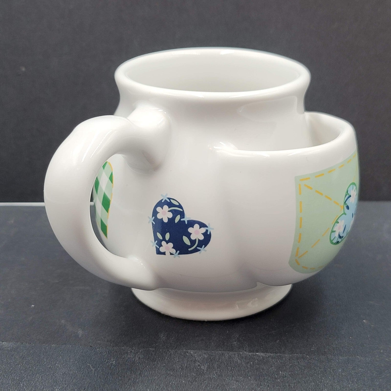 Vintage HD&S Ceramic Mug Cup with Pocket for Tea Bag Quilted Hearts 1999