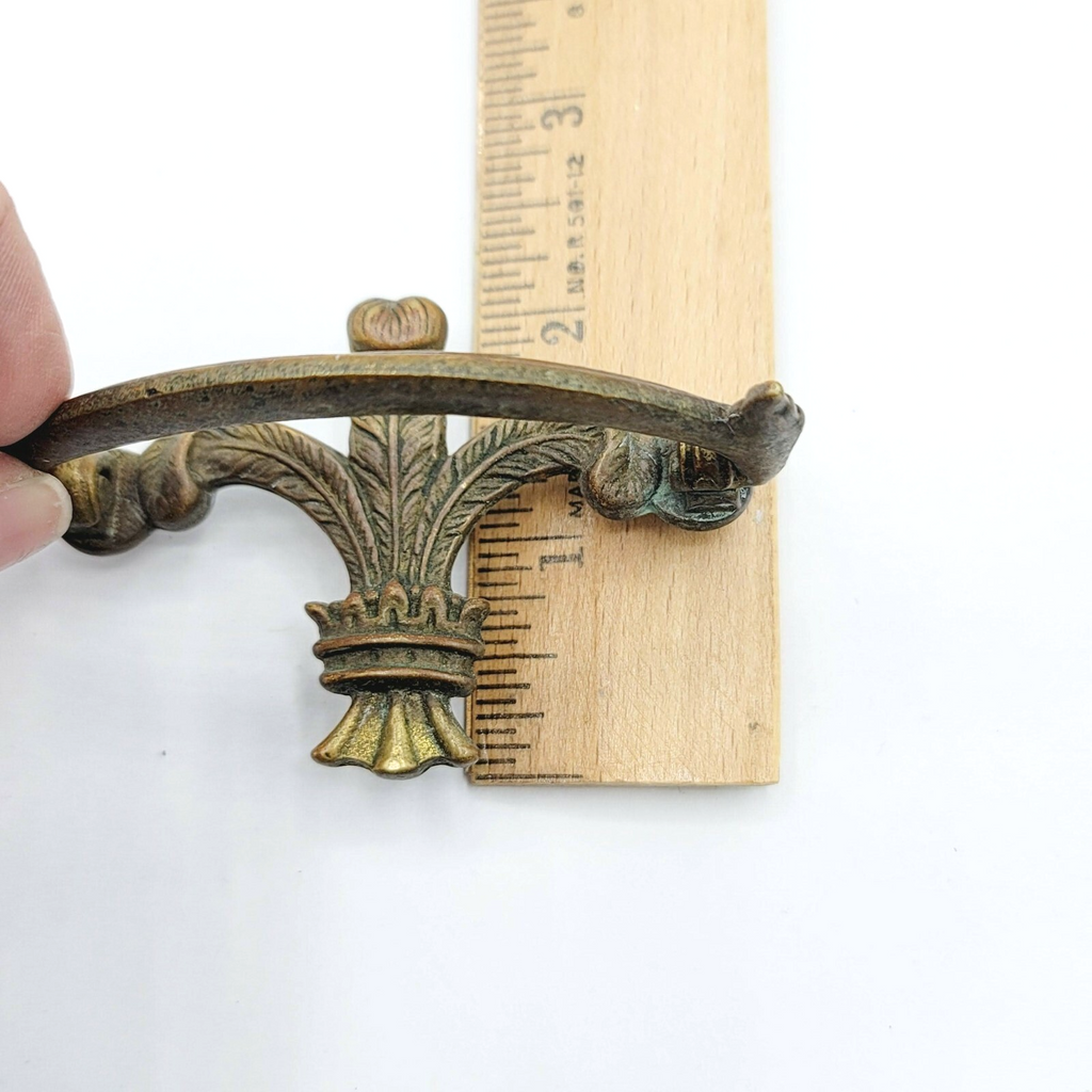 Vintage Brass Drawer Pull Gold tone Salvage Hardware SINGLE ONLY Feather Drape