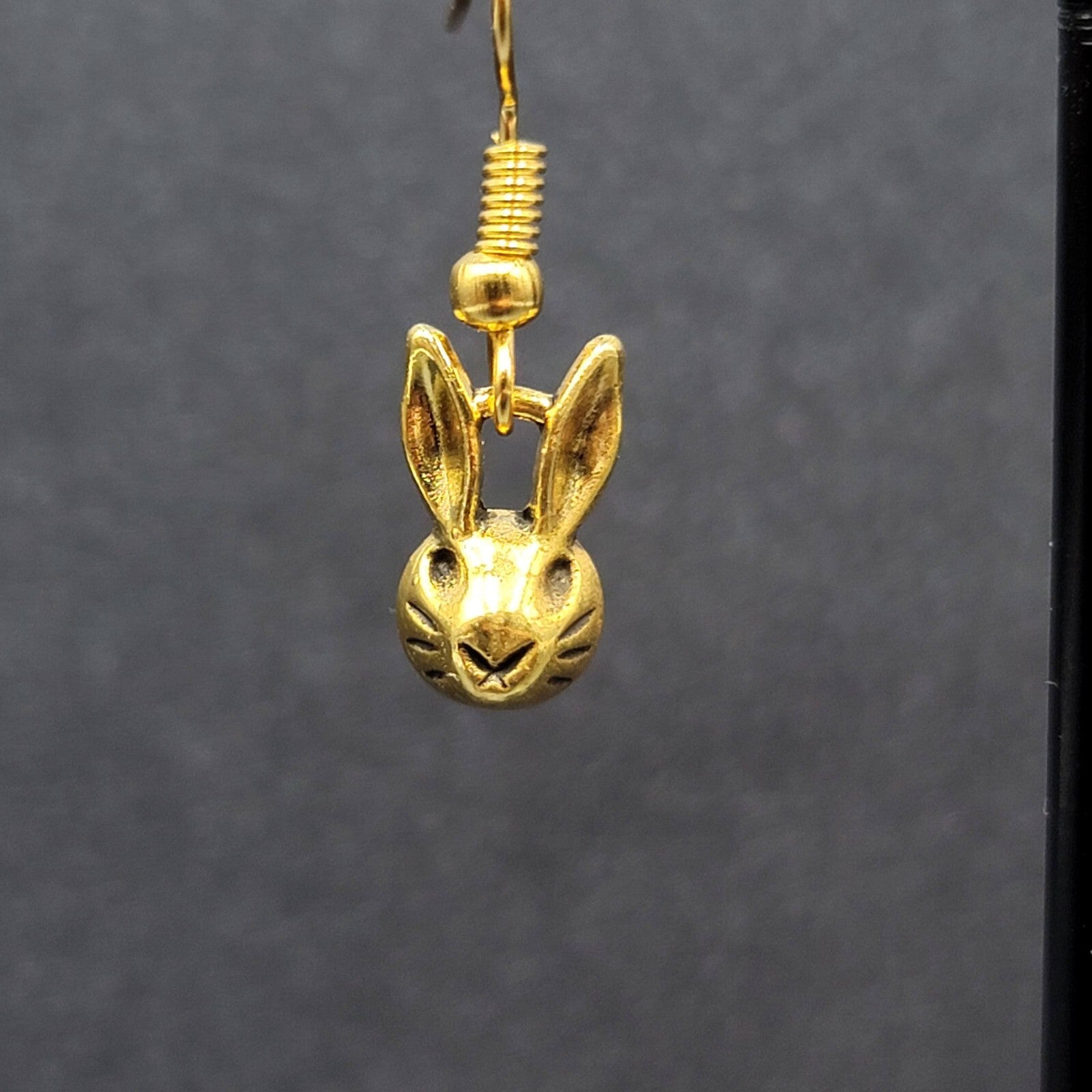 New Bunny Rabbit Pierced Earrings Gold Plated Dangle 1/2"