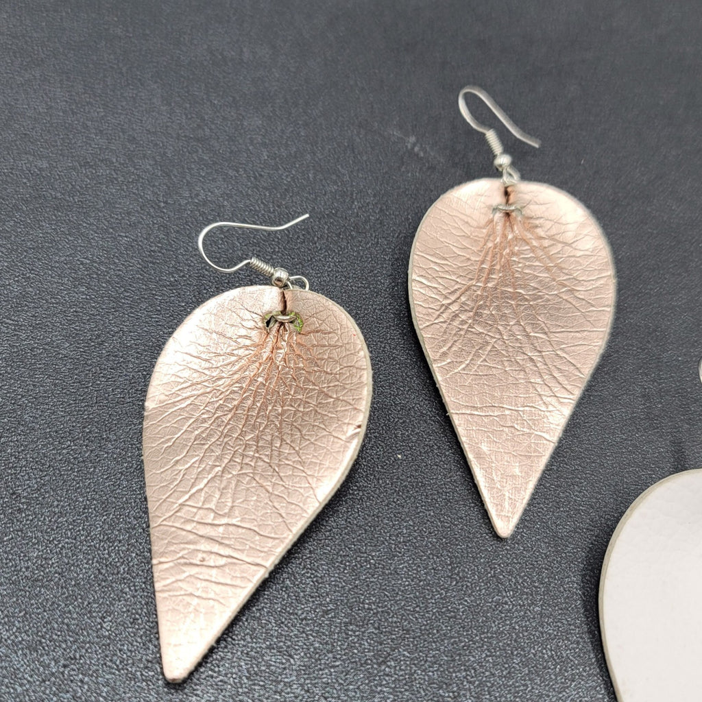 Lot of 2 Pierced Earrings Faux Leather Dangle 2.5" Silver tone