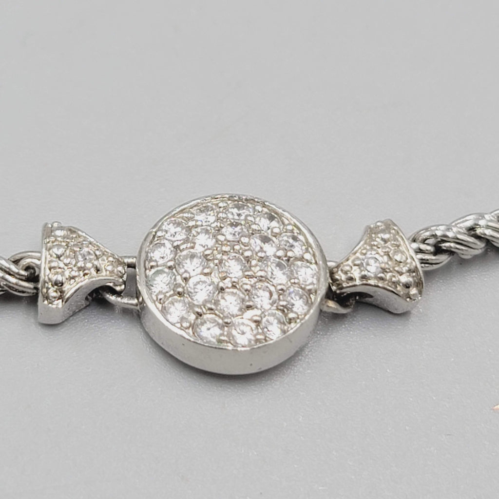 Crystal Rhinestone Bracelet Silver tone Chain Toggle 7 in