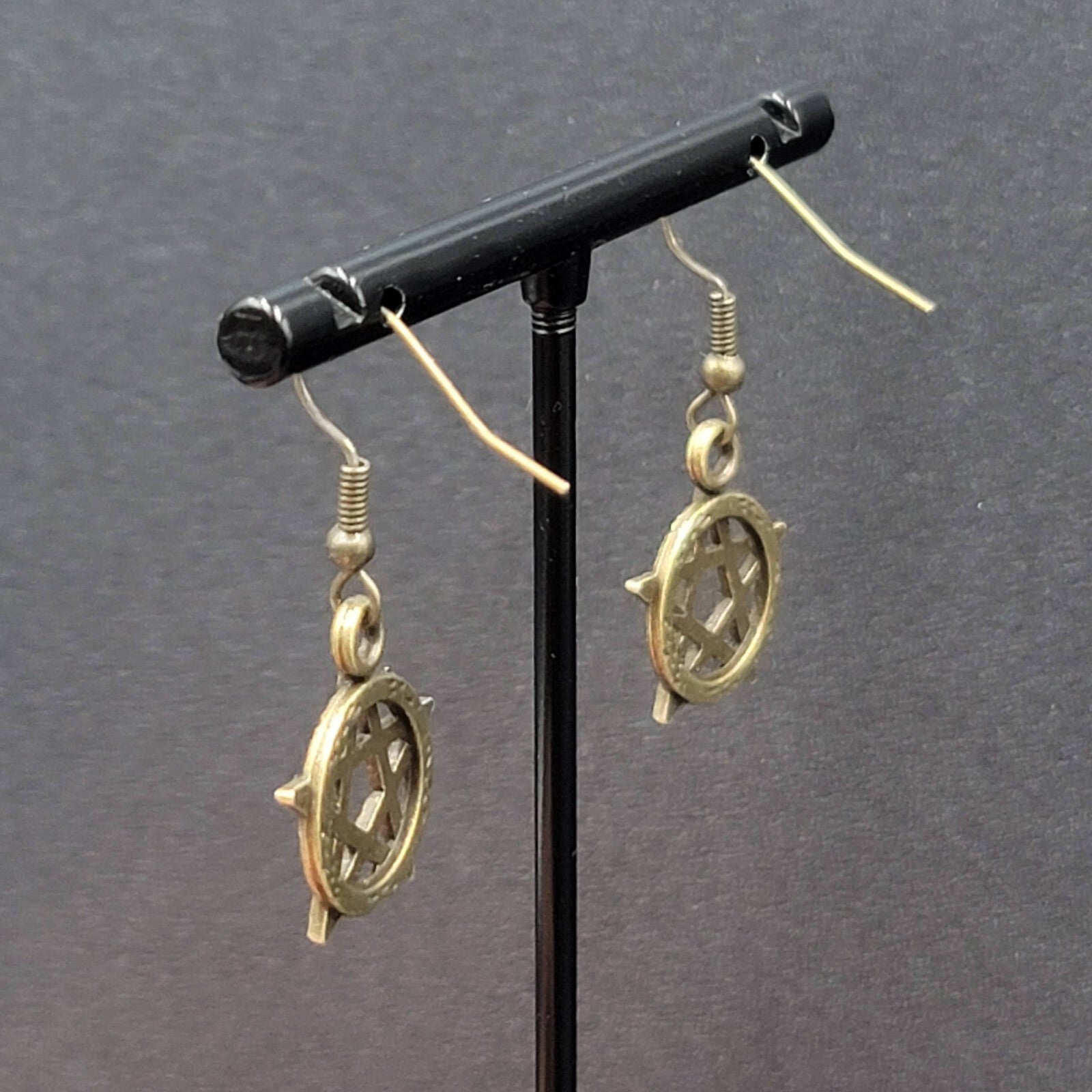 New Pentacle Pierced Earrings Star in Circle Bronze tone Dangle 3/4"