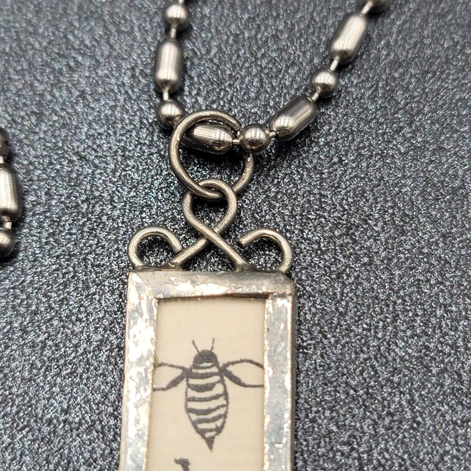 Artisan BEE HAPPY BUMBLE BEE Pendant Necklace Silver tone Chain 22"