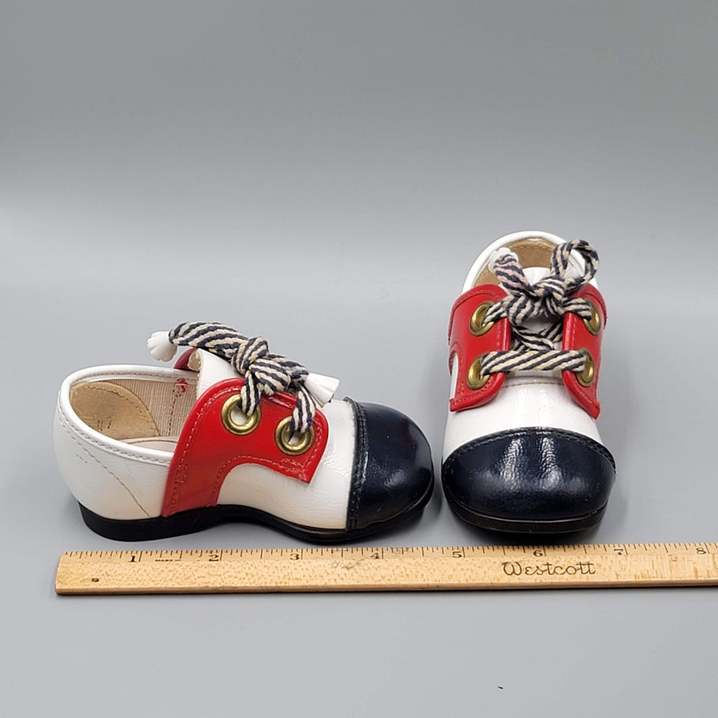 Vintage Baby Toddler Shoes Robinson Crusoe Sz 2 Red White Blue Brass Rivets CUTE