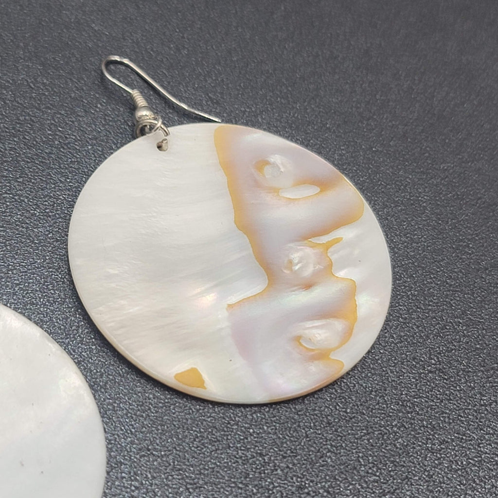 Pierced Earrings Snake Skin Print on Sea Shell 1.75"