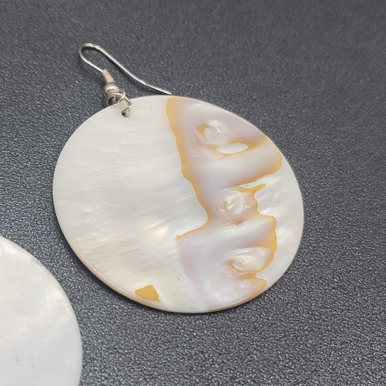 Pierced Earrings Snake Skin Print on Sea Shell 1.75"