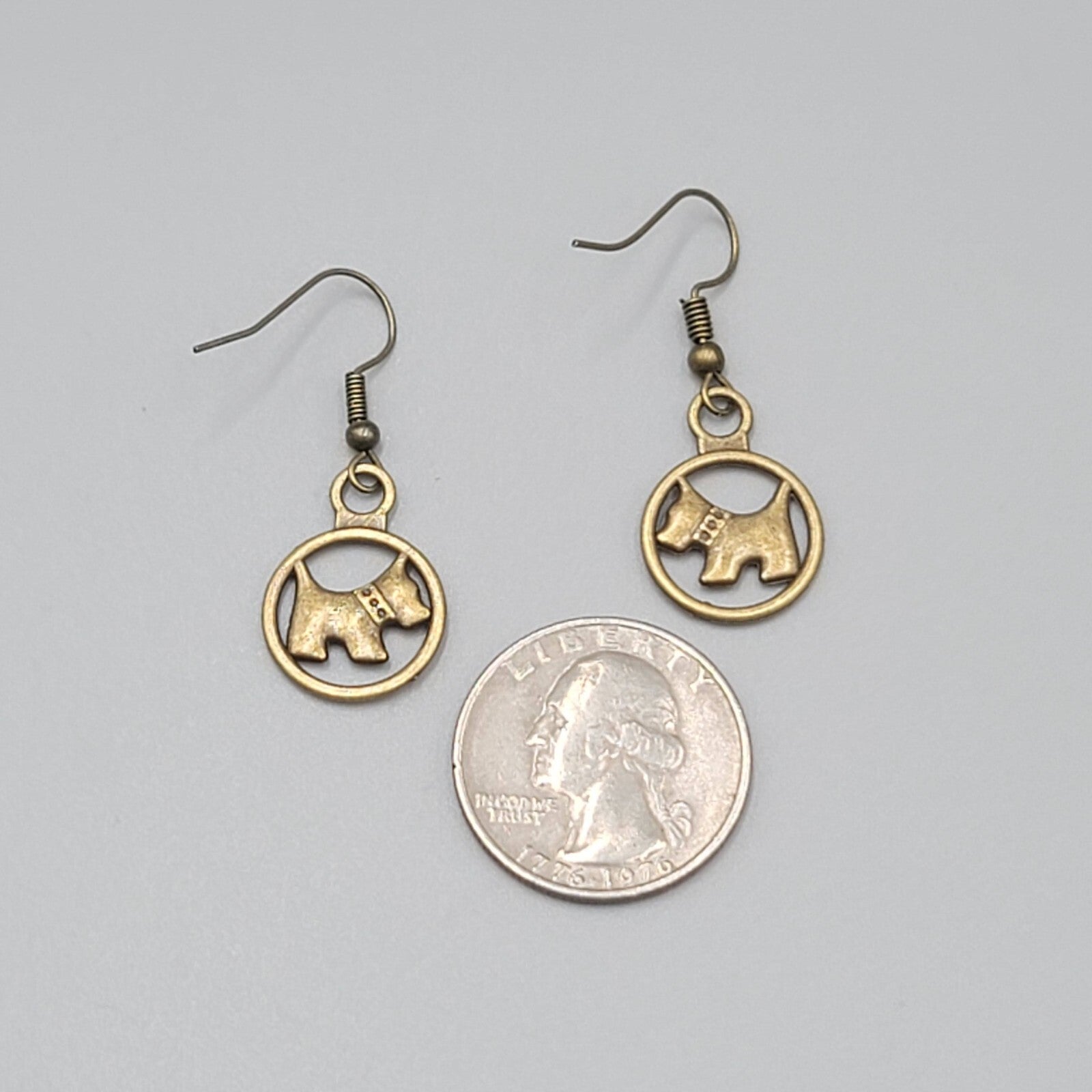 Scottie Dog Pierced Earrings New Bronze tone Dangle 3/4"