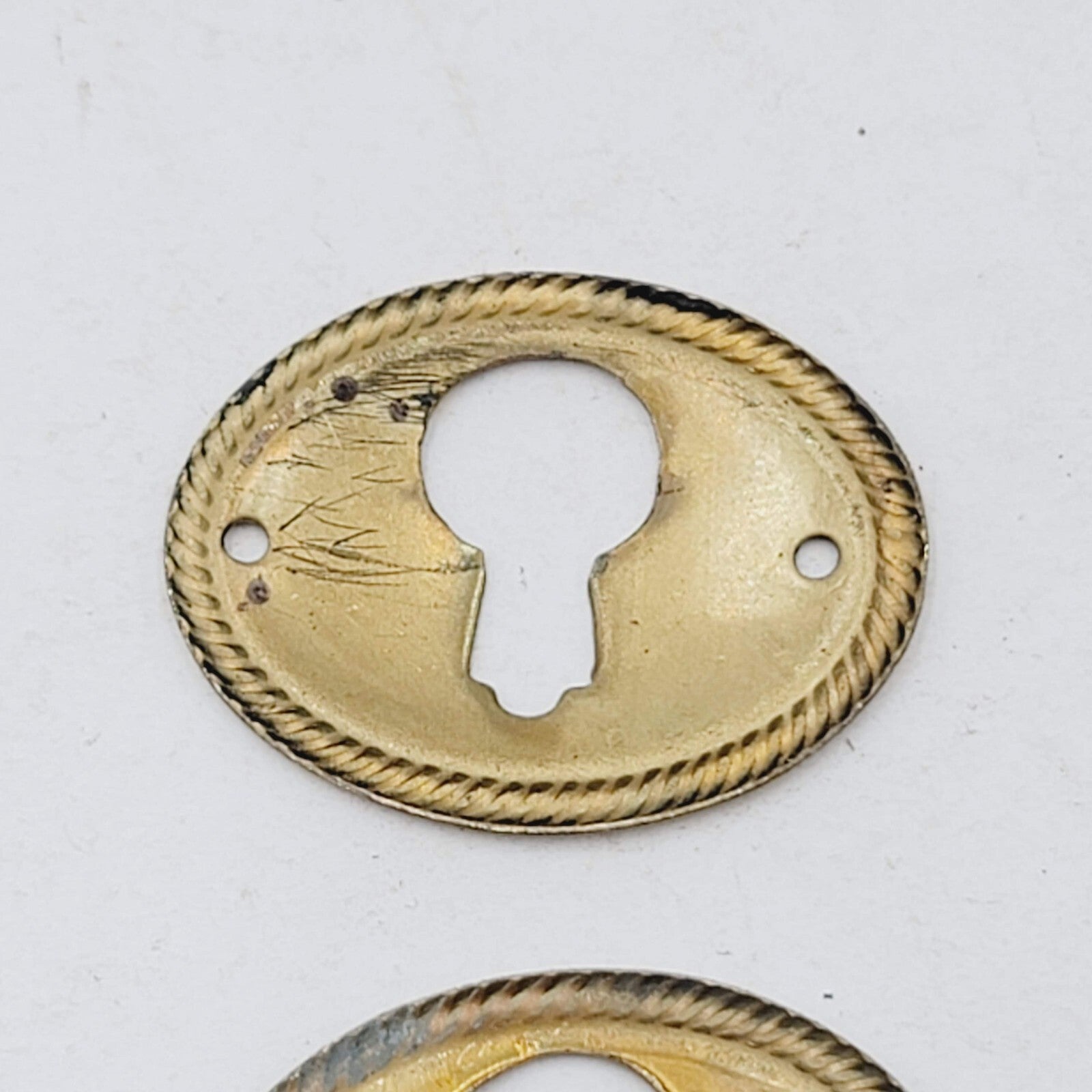 Vintage Lot of 2 Brass Skeleton Key hole Escutcheon 1.25" Salvage Hardware