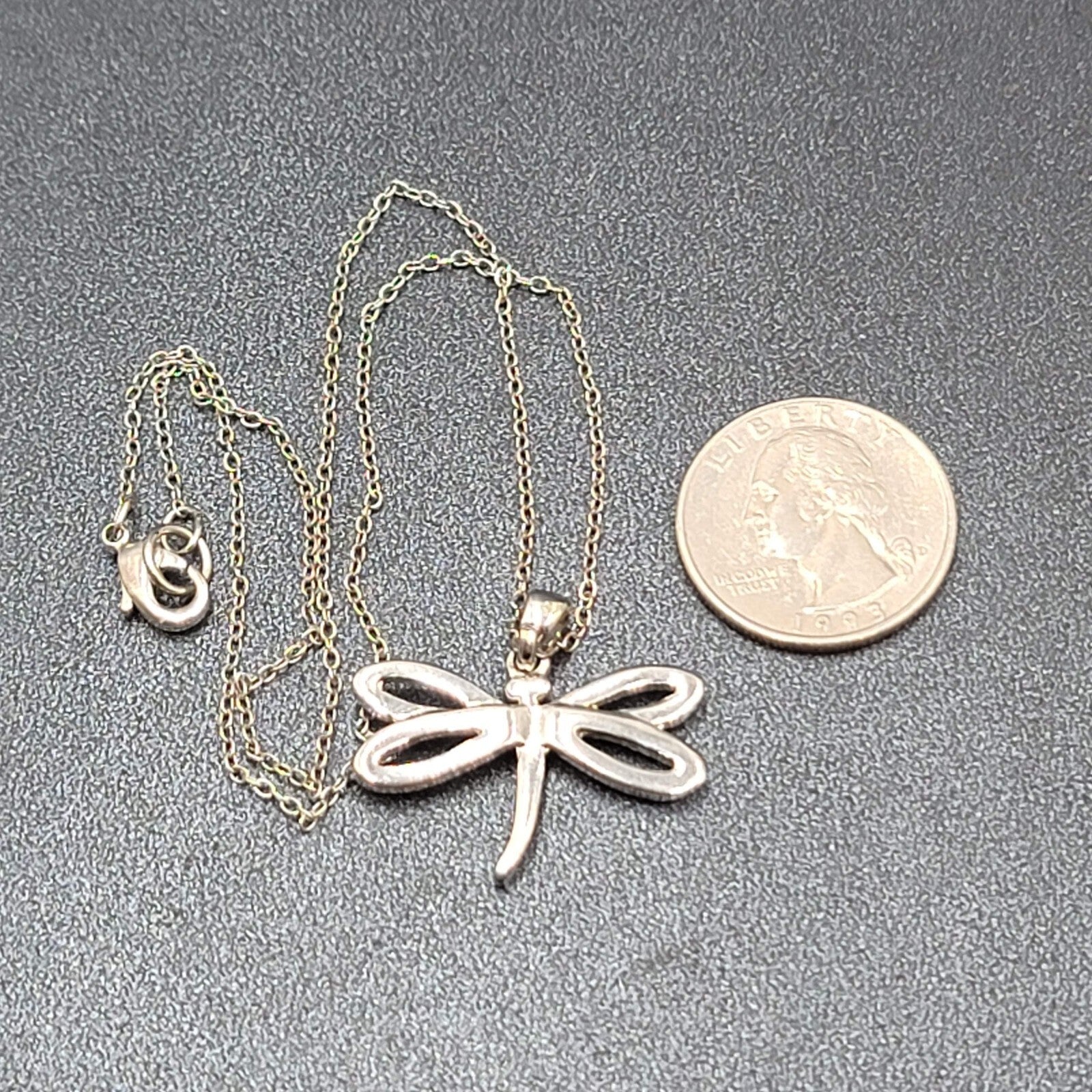Dragonfly Necklace Multicolor Crystal Pendant Silver tone Chain 16"