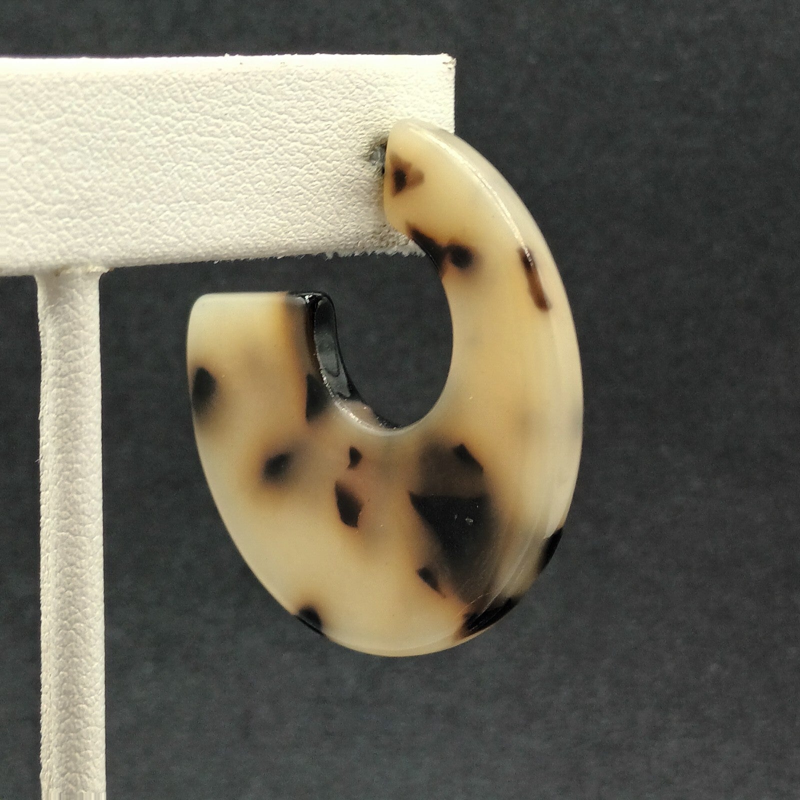 Pierced Earrings Brown Speckled Acrylic Wide Half Hoop Drop 1 5/8"