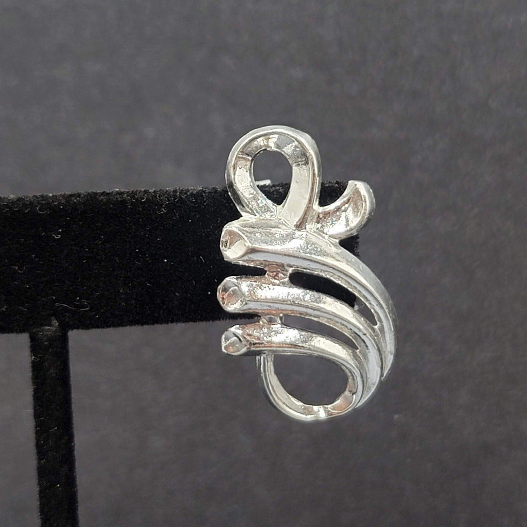 Vintage Clip on Earrings Pat Pend Silver tone Swirl Climber 1.25"