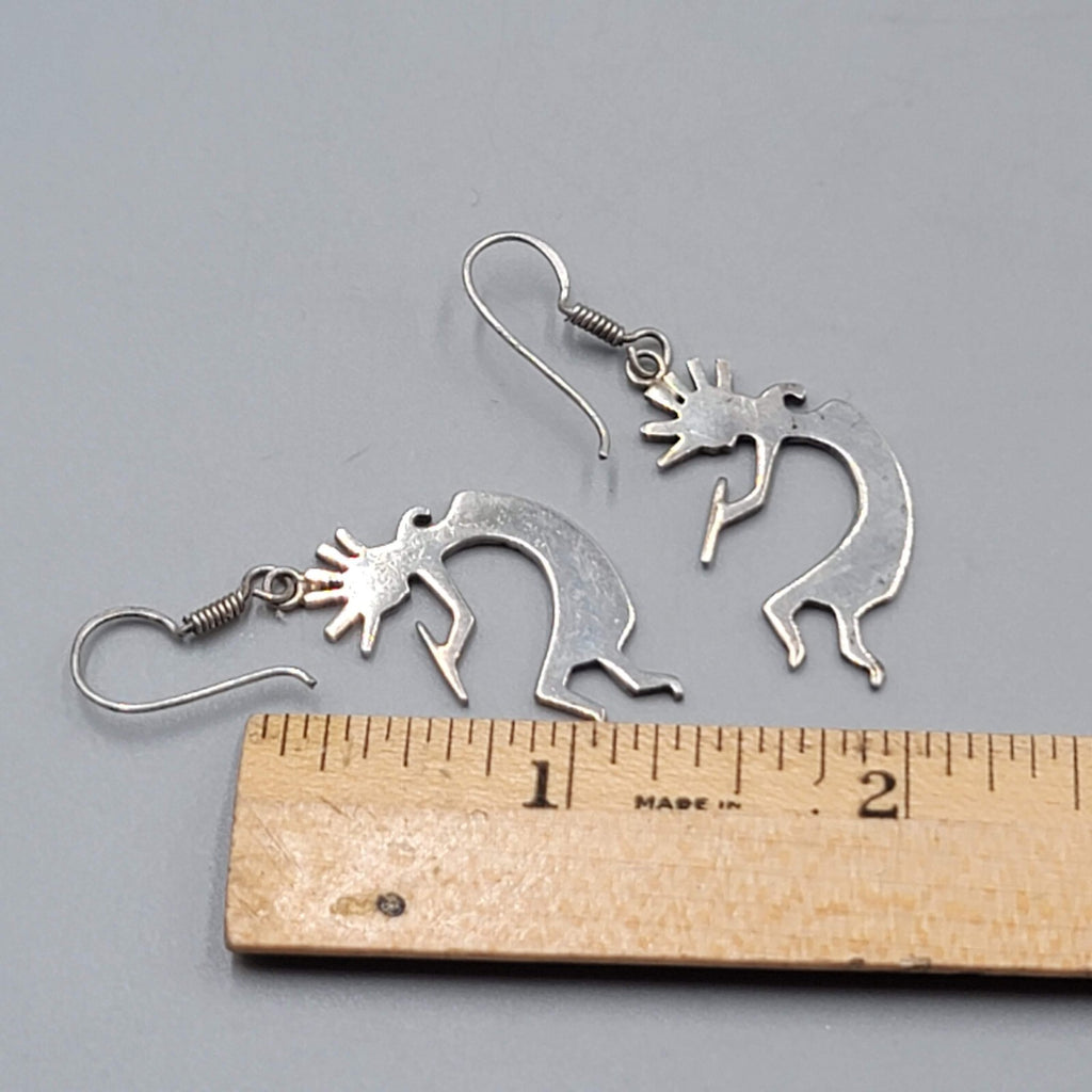 Kokopelli Sterling Silver Pierced Earrings 925 Dangle 1 3/8"