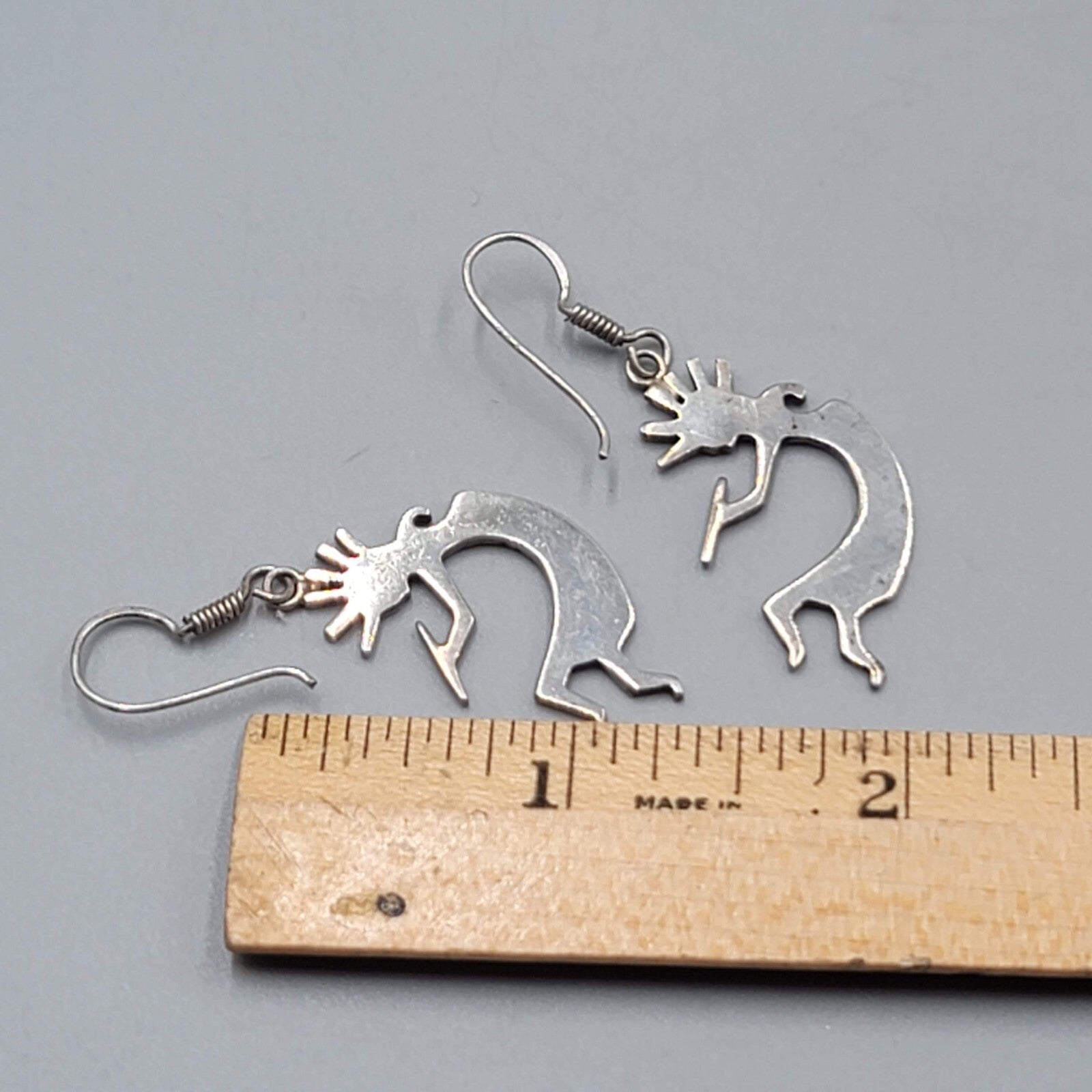 Kokopelli Sterling Silver Pierced Earrings 925 Dangle 1 3/8"