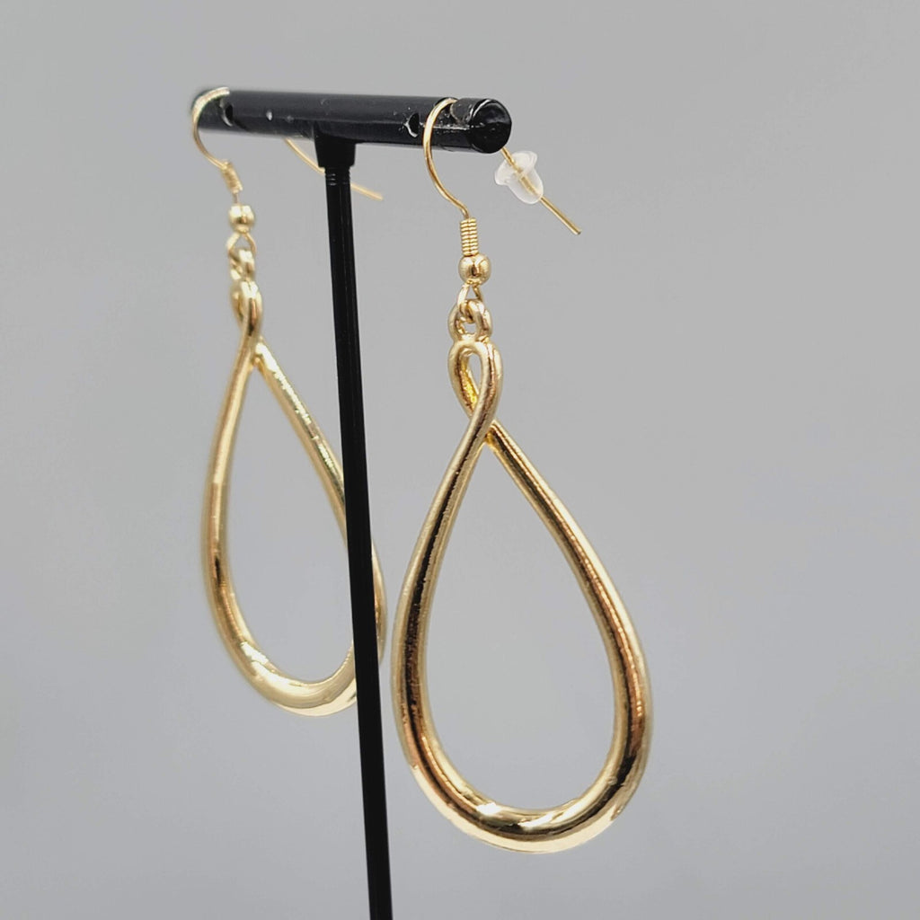 Twist Teardrop Pierced Earrings Gold tone Dangle 2.25"