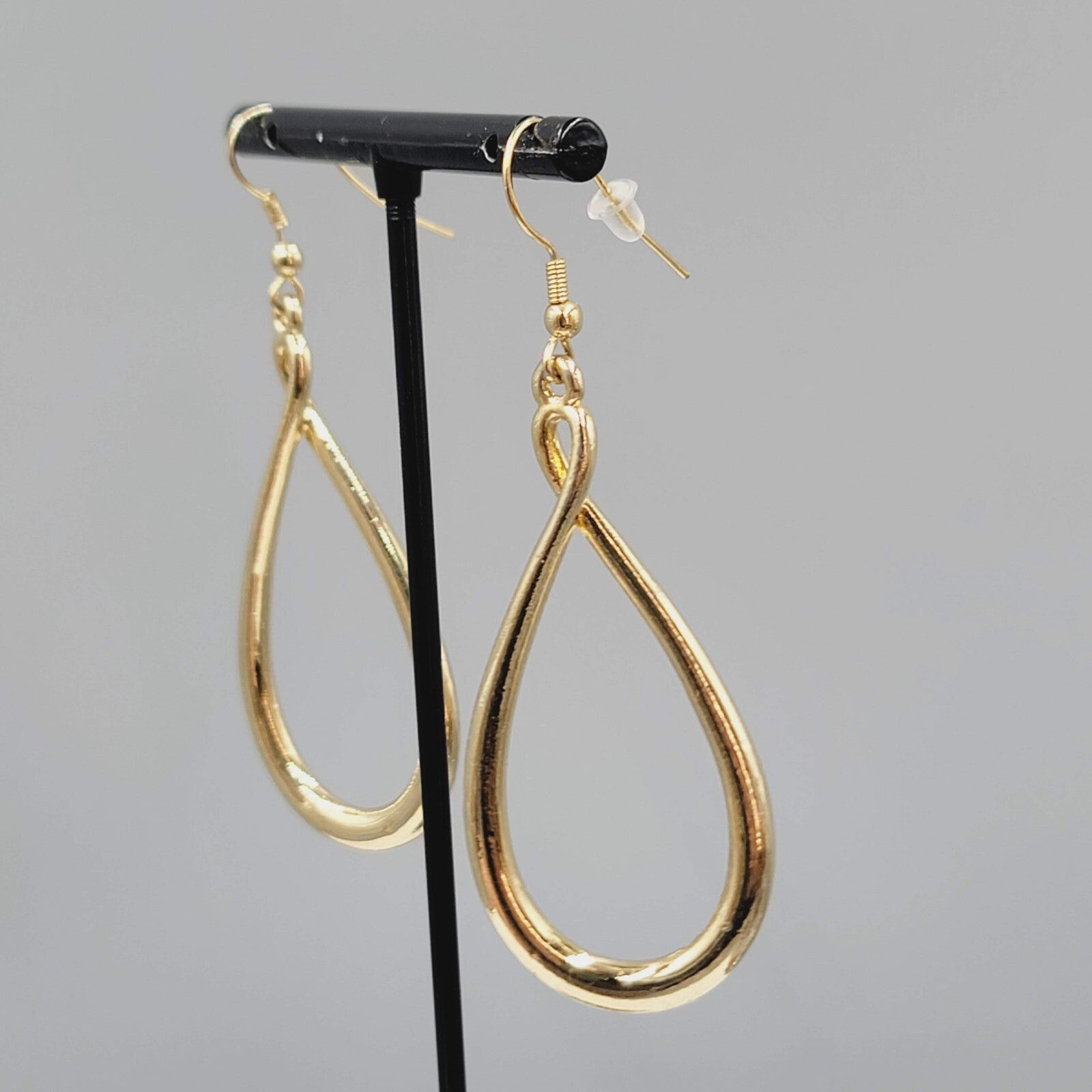 Twist Teardrop Pierced Earrings Gold tone Dangle 2.25"