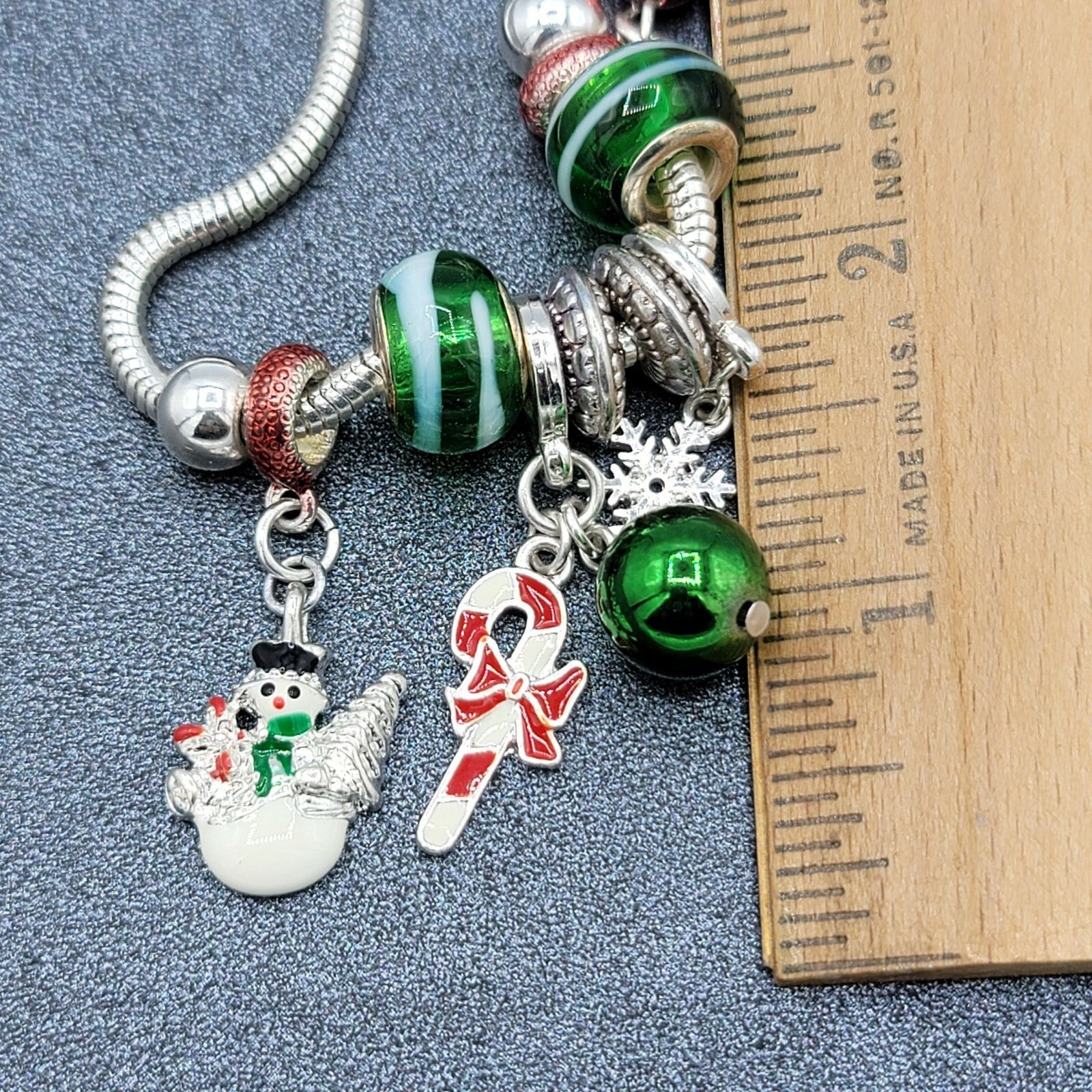 Christmas Holiday Slide Charm Bracelets 8" Silver tone 10 charms Dangle 