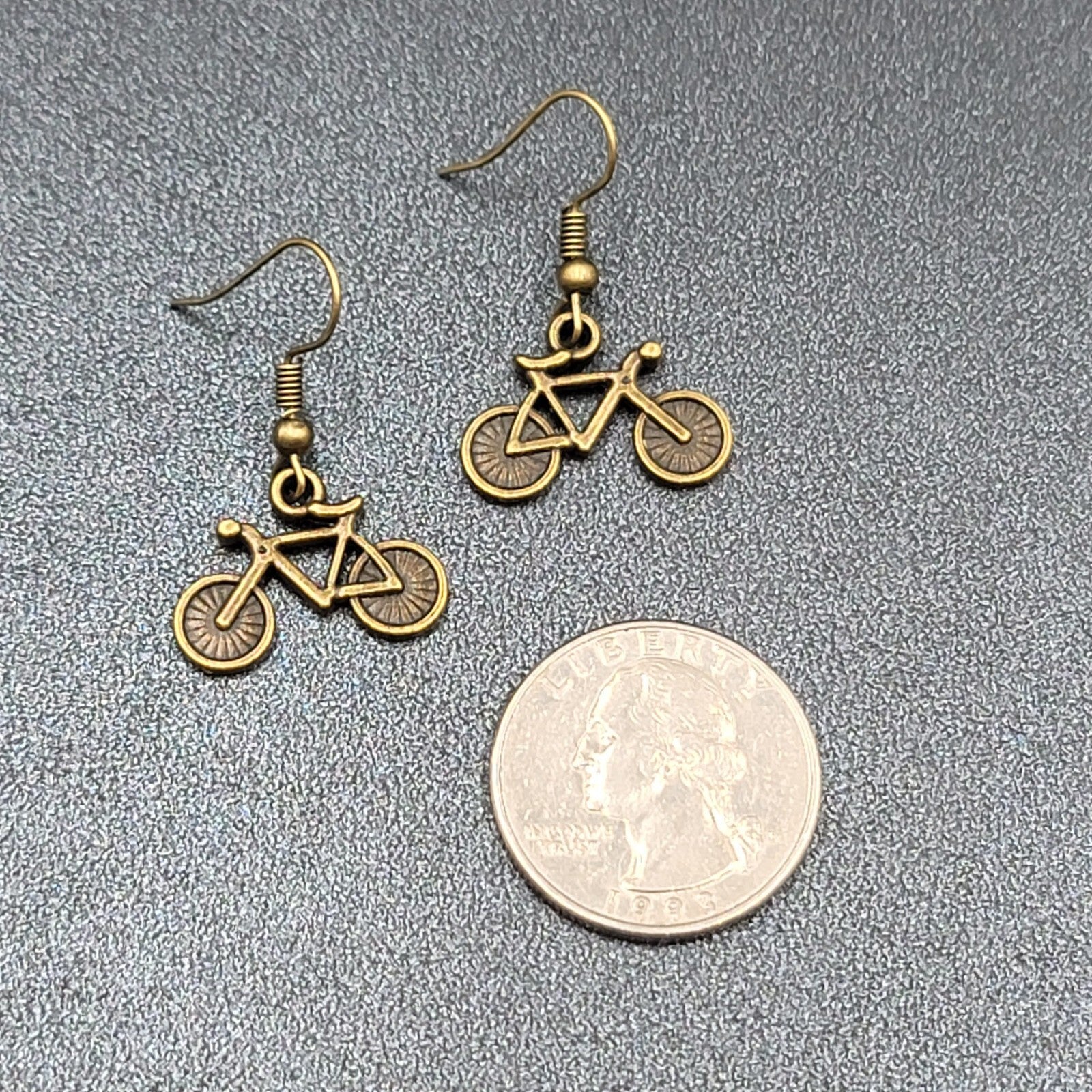 Bicycle Pierced Earrings Bronze tone Dangle 3D 5/8"
