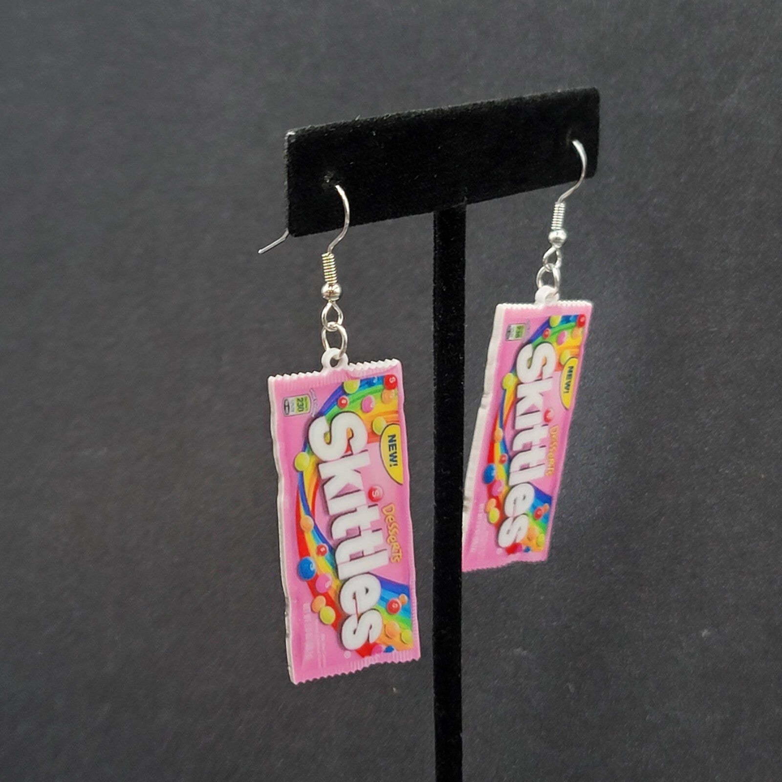 Skittles Pierced Earrings Pink Fun Candy Dangle Acrylic 1.75"
