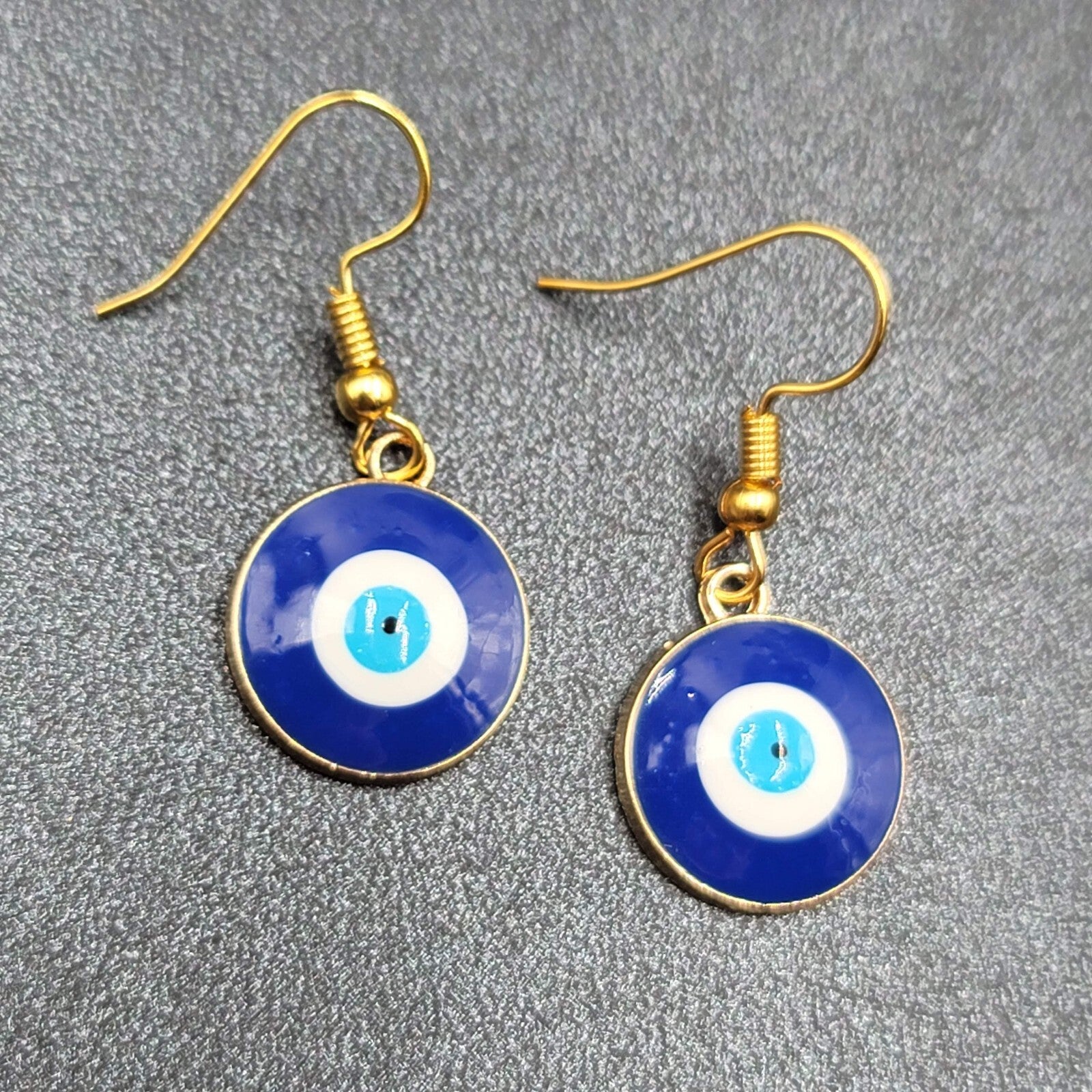 Pierced Earrings Gold tone Round Enamel Evil Eye Dangle 5/8"