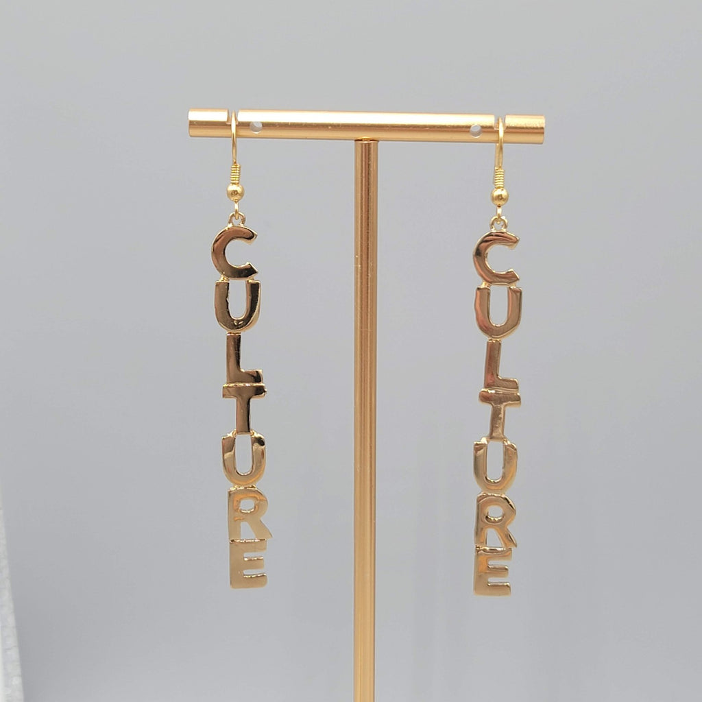 CULTURE Pierced Earrings Gold tone Dangle 2.75 in