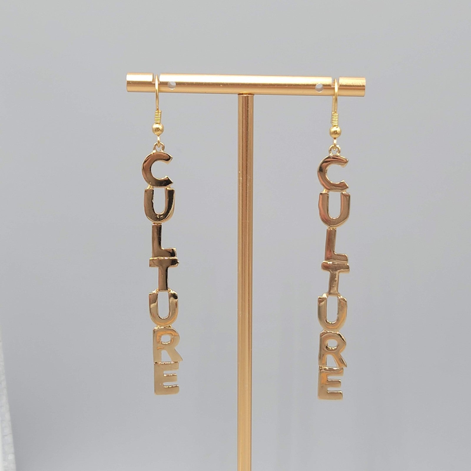CULTURE Pierced Earrings Gold tone Dangle 2.75 in